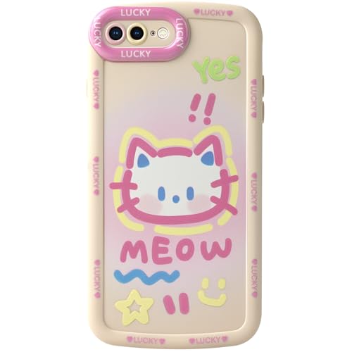 Mouzor Cute Phone Case Compatible with iPhone 7 Plus, Kitty Cat iPhone 8 Plus Cases Girly Animals Cartoon Soft Touch TPU Heavy Duty Protection Bumper Cover for Girls Kids Women