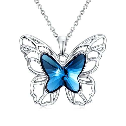 Butterfly Necklace for Women Sterling Silver Crystal Pendant Necklace Dainty Butterfly Necklace Birthday Gifts for Women and Daughters
