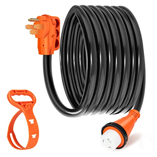 WELLUCK 50 Amp 25FT RV Power Extension Cord with Cord Organizer, Heavy Duty NEMA 14-50P to SS 2-50R RV Twist Locking Adapter Plug for RV Camper and Generator to House,RV Gauge, ETL Listed