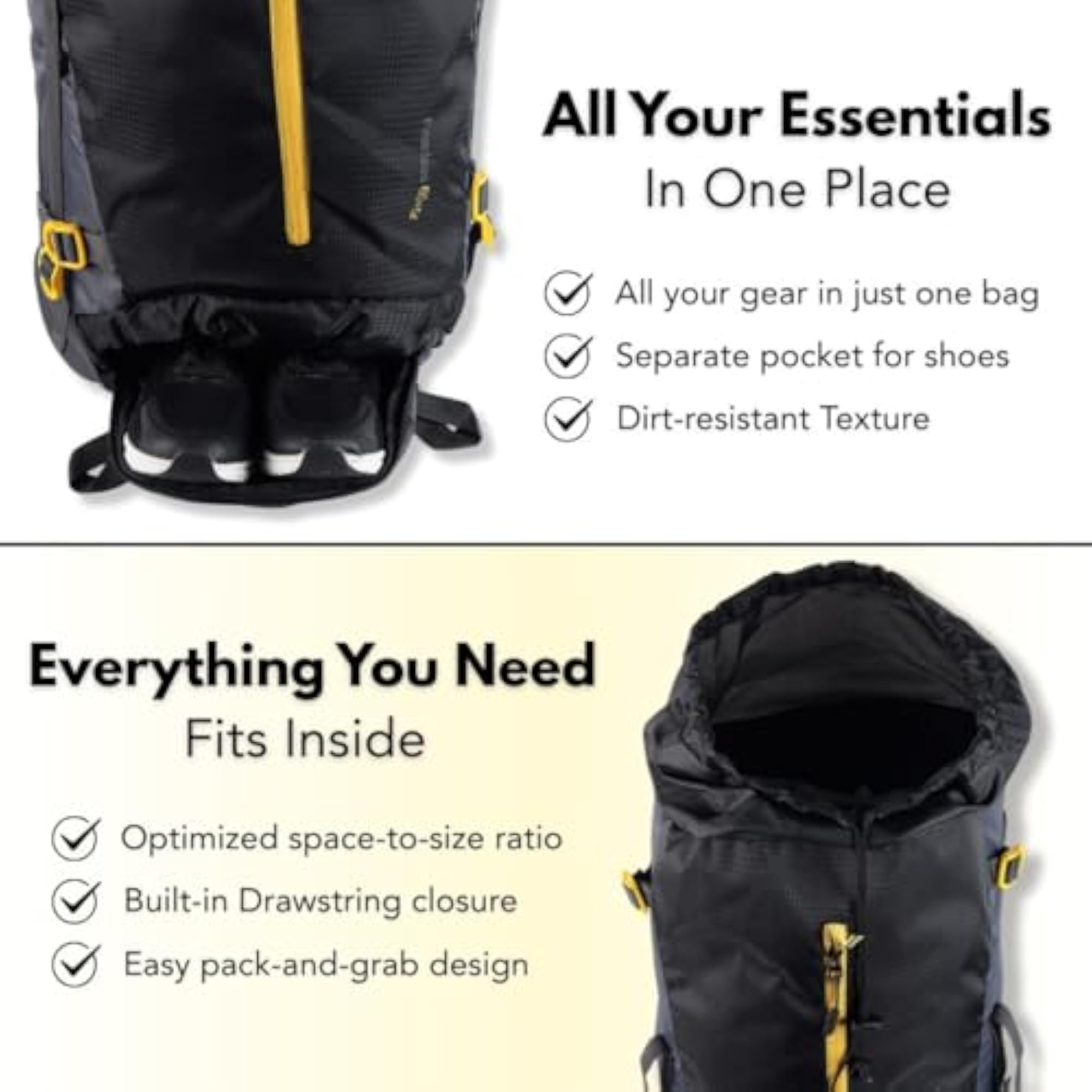 Inverse 65L Travel Bag with Rain Cover, Water Resistant