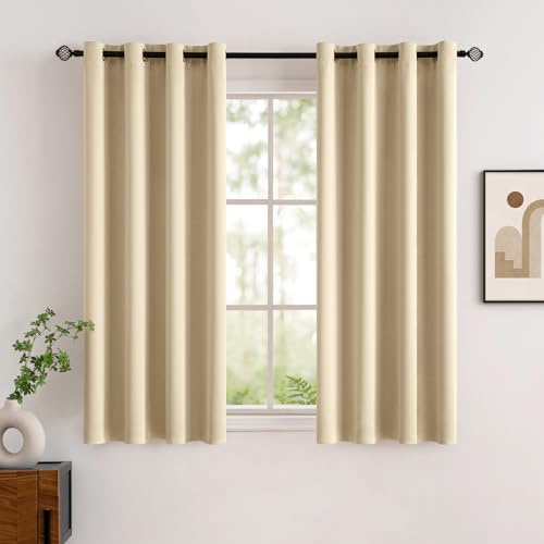 MIULEE Room Darkening Curtains Thermal Insulated Black Out Drapes Solid Window Treatment Grommet Light Blocking Blackout Curtain for Living Room Bedroom 2 Panels Set 52 x 54 inch Length Cream Beige