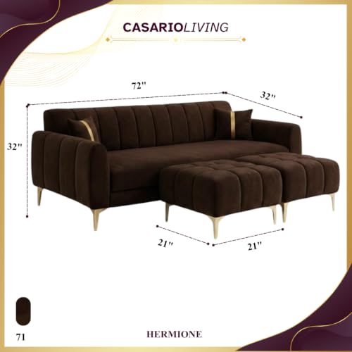 Image of Hermione 5 Seater L Shape Sofa Set with 2 Movable Ottoman | Flexible Left or Right Layout | Luxe Velvet Suede Fabric | Comfortable Seating | Modern Sofa for Living Room - Dark Brown