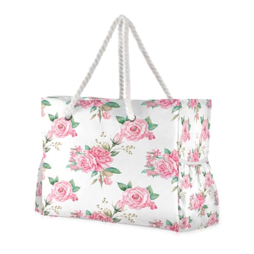 Fresh Rose Beach Tote Bag for Women Large Pool Bags Carry On Bag With Wet Compartment for Beach Travel with Pocket Zipper Outdoor Tote Bag