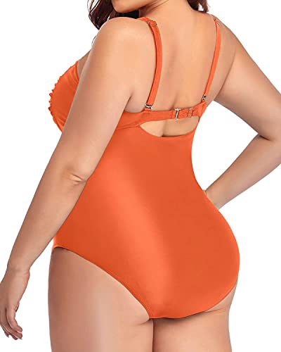 Yonique Women Plus Size One Piece Swimsuits Tummy Control Bathing Suits Twist Front Ruched Swimwear Orange 18W #TOP1