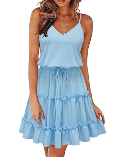 Image of Newshows Women's Summer Casual Dress Cute A Line Ruffle Hem Flattering Fit Beach Vacation Sundress