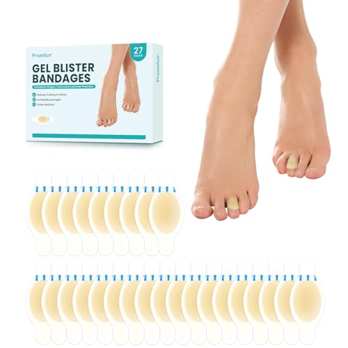 Image of Hydrocolloid Gel Blister Bandages Pads - Promifun Blister Cushions - Water Resistant Hydrocolloid Bandage for Foot, Toe, Heel - Gel Blister Bandages for Prevention & Recovery (27 ct, Toe Pack)