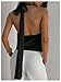 SweatyRocks Women's Backless Draped Satin Halter Tops Sleeveless Elegant Summer Tank Tops Black Small