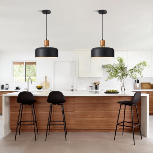 Modern Black Pendant Light Over Kitchen Island,Industrial Pendant Lighting,Adjustable Wood Ceiling Hanging Light Fixture for Dining Room,Living Room,Bedroom,Hallway,Sink,Bar by DOTCN - Used condition - Image 7