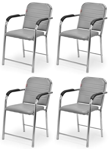 Image of Office Chair Visitor Chair with arm Rest with Steel Frame and Cushioned seat Back, Chair Without Wheels Holds up to 140 kg Heavy Design (4, Grey, Heavy)