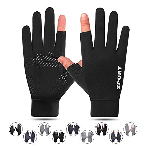 夏用 メンズ グローブ 手袋 夏 グローブ 男女兼用 薄型 【UVカット・冷感・手触り良い・タッチパネル対応】 滑止め付け UV手袋 通気性抜群 釣り ゴルフ 自転車 運転 (２指出し,ブラック)