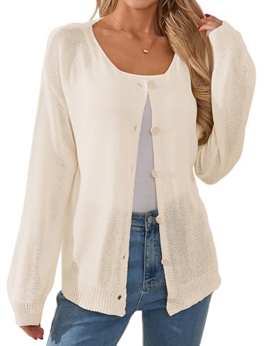 Womens Lightweight Button Down Cardigan Sweater Fall 2025 Thin Sheer Knit Crew Neck Long Sleeve Pullover Sweaters