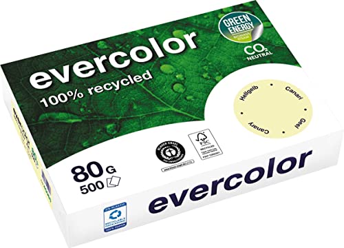 Papier couleur recyclé A4 Clairefontaine Evercolor 80g jaune canari intense