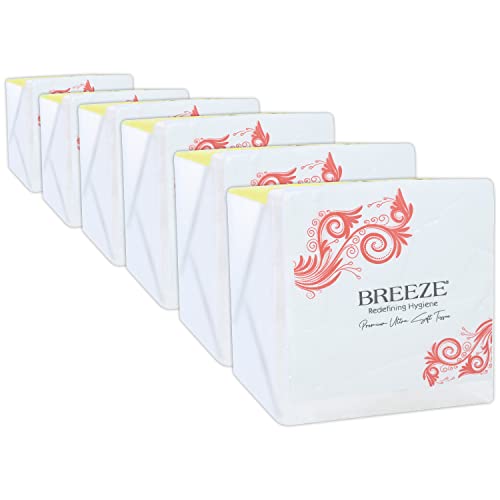Image of BREEZE BRE004 2 Ply Paper Serviettes Cocktail Napkin Super Soft & More Absorbent Plain Tissue with 50 pulls (Pack of 6 /300 Tissues)