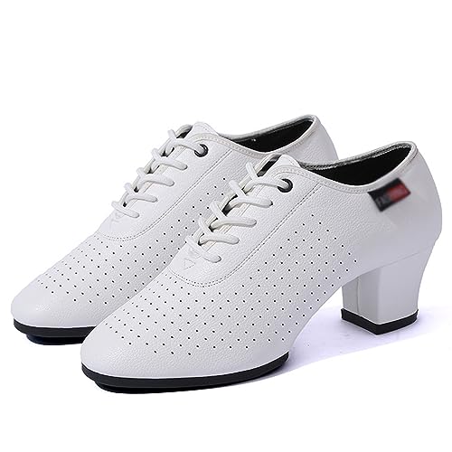 Womens Ballroom Dance Shoes Fashion Lace-up Dance Shoes Rubber Sole Non-Slip Breathable Outdoor Performance Party Dance Shoes Latin Dance Shoes (Color : White-5CM/1.96In, Size : 5)