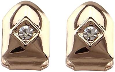 Psivika 2PC Gold Plated Big Diamond Single Grillz Cap for Your Teeth Grillz Men Women Hip Hop Jewelry Gift (Rose Gold)