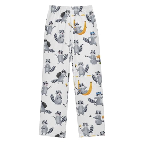 ZZXXB Funny Raccoon Print Boys Long Pants Soft Trousers Elastic Waist Kids Lounge Bottoms with Pockets S-XL