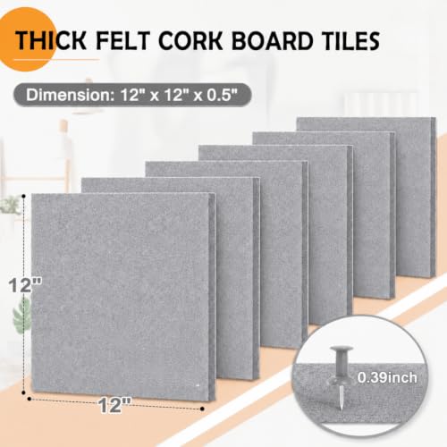 Image of QUIET CANVAS Acoustic Wall Square Pinboard, 1x1ft, Pack 6, 50PushPins Grey