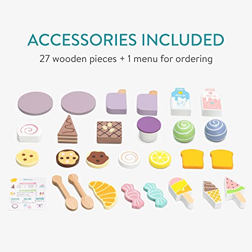 Navaris Kinder Café aus Holz - Kinderküche Kaffeemaschine - Rollenspiel ab 18 Monate - Kaufladen Kindercafé 28 Teile Zubehör - Montessori Spielküche Coffee Shop – Bild 3