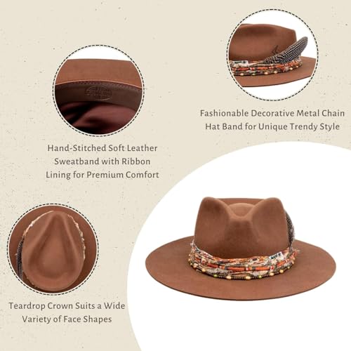 Image of RUEDIGER Vintage Wide Brim Fedora Hats 100% Wool Stiff Felt Hat Rancher Hat with Lightning Logo Handmade Distressed /Burned