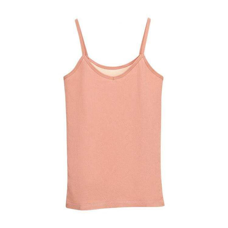Image of Women's Thermal Fleece-Lined Ribbed Camisole Tank Top -School Girls Adjustable Spaghetti Strap Undershirt, Winter Warm Base Layer Cami, Soft Stretch Sleeveless Top