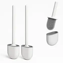 Escova de Vaso Sanitário em Silicone – Kit com 2 Unidades, Suporte Adesivo de Parede, Design Slim, Fácil Limpeza
