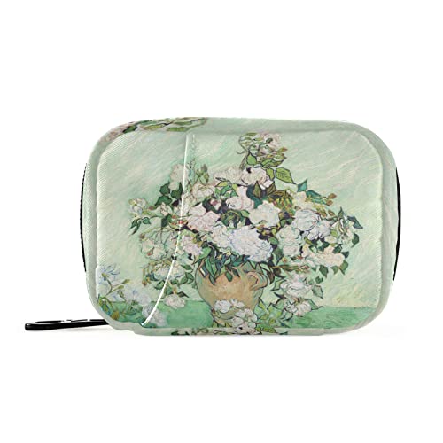 Naanle Roses Van Gogh Pill Box 7 Day Pill Case Bag Travel Pill Organizer Bag with Zipper Portable Weekly Case Compact Size for Vitamin Supplement Holder