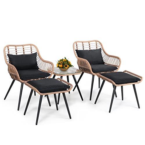 Verano Garden 5 Pieces Patio Furniture Chair Sets, Patio Conversation Set W/Coffee Table Ottomans Bistro Sets,Outdoor Furniture Chair Seating Set for Porch,Backyard, Balcony,Deck,Poolside