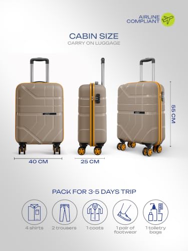 Image of Safari Broadway 8 Wheels 55cm Cabin Size Trolley Bag, Hard Case Polypropylene, 360 Degree Wheeling Carry-on Luggage for Men & Women, Suitcase for Travel, Trolley Bags for Travel, Fossil