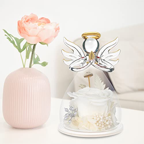 White Christmas Rose Flower in Glass Angel Figurines, Birthday Xmas Gifts for Women, Rose Flowers Angels Gifts for Women, Idea for Mom Her, Best Friend Roses Gifts for Women