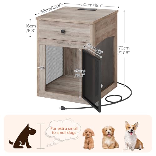HOOBRO Dog Crate Furniture, Dog Kennel with Drawer and Charging Station, Indoor Decorative Puppy House, Wooden Pet Crate End Table for Small Dogs, Greige and Black BG58UGW03G1 - Image 3