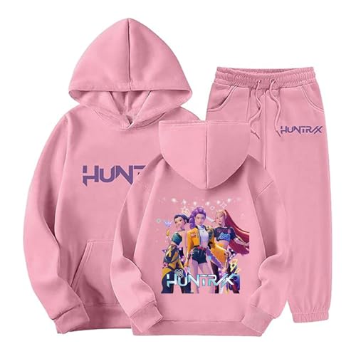 Genérico Conjunto de Chándal Huntrix para Niños y Adolescentes Sudadera con Capucha y Pantalones de Deporte Informal 2 Piezas Cómodo Chándal para Niños y Niñas