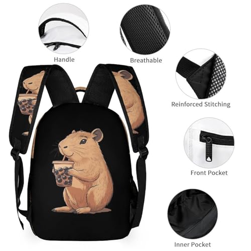 Capybara Enjoying Bubble Tea Cute Backpacks Set Lightweight Lunch Bag Aesthetic Pencil Cases for Travel Work3