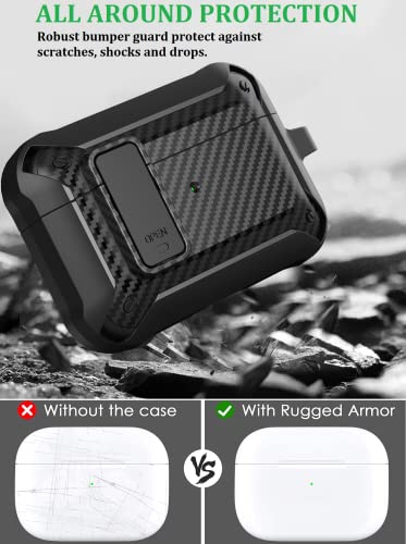 Olytop Airpods Pro Case Cover With Lock Clip, Rugged Latch Protective Case For Airpod Pro Case Cover, Shockproof Armor Skin Shell For Apple Airpod Pro Charging Case, Black #TOP3