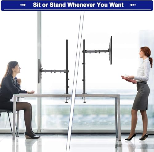 Image of HUANUO Single Monitor Arm with 39 inch Extra-Tall Pole, Adjustable Computer Desk Mount for 13-32 inch Screens and up to 38 inch Ultrawide Screens, Hold 22 lbs, Monitor Stand with C-Clamp & Grommt Base