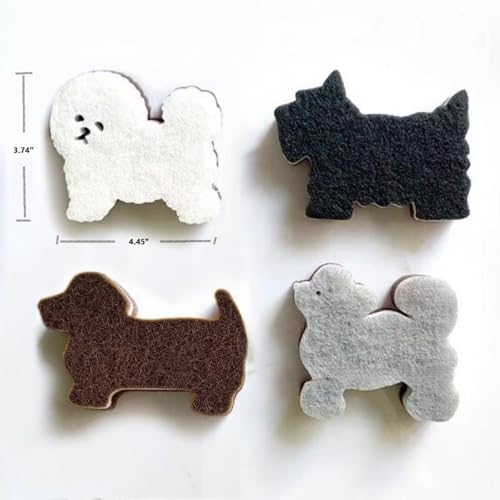 Image of Kitchen Sponge Cute Dog Sponge Three-Layer Dog Cleaning Sponge Pet Scrubber for Dishes, Kitchen, Pots, Sink, Bathroom (4pack)