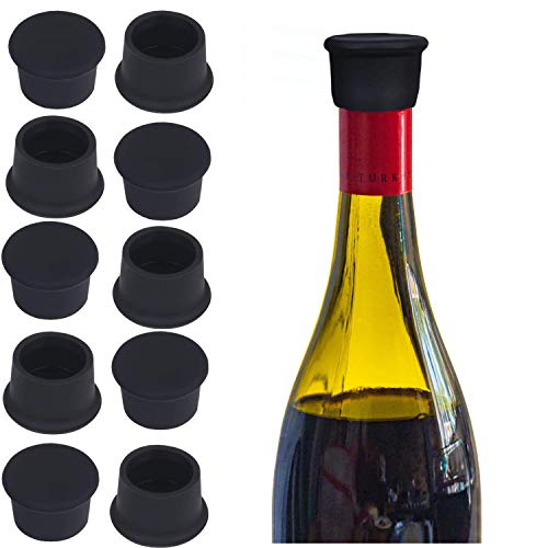 Cosmo Lot de 10 bouchons en silicone réutilisables pour bouteille de vin et champagne Noir Cover