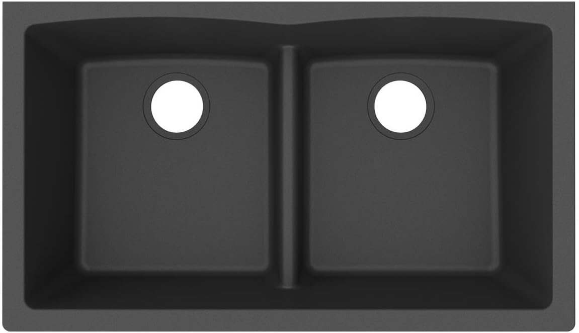 Elkay ELGDULB3322MB0 Quartz Classic 33" x 19" x 10" Double Bowl Undermount Sink with Aqua Divide, Matte Black