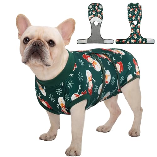 Kuoser Dog Surgery Recovery Suit, Doggie Surgical Bodysuit for Female Male Dogs, Pet Anti Licking Shirt for Spay Neuter Dog Cone Alternative M (Back:13.4-16.1'', Weight:14-25 LB) Green