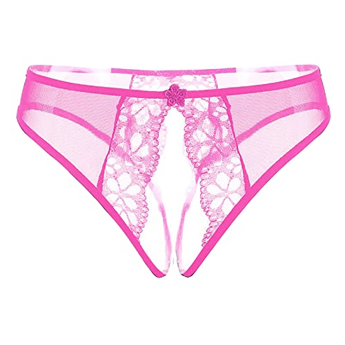Ropa interior pequeña mujer pantalones cortos tanga abierta, bragas de encaje de cintura baja para mujer imagen de ropa interior, Rosa., talla única