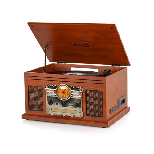 Hiniso 8-in-1 Vinyl Record Player Turntable with 2-Way Bluetooth ...