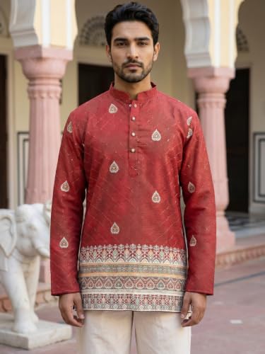 Jompers Store Jompers Men's Red XL Cotton Blend Kurta with Korean - Image 6
