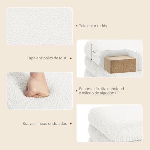 WOLTU Taburete Almacenaje Plegable de Almacenamiento, Taburete Reposapiés para Sofá y Cama, Baúl Puff con Tapa Extraible, Cuadrado, Tapizado de Tejido Polar Teddy, 37,5x37,5x38 cm, Blanco - imagen 6