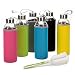 Glass Water Bottle 6 Pack 18oz Bottles for Beverages and Juicer Use Stainless Steel Leak Proof Caps with Carrying Loop - Including 6 Black Nylon Protection Sleeve and Soft Cleaning Brush