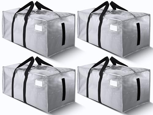 Image of HOMESURE Supports 200lbs Heavy Duty Moving Bags - Strong Zipper & Wrap-Around Handles - Water-Resistant Storage Totes, Durable Alternative to Moving Boxes - 4 Pack - Silver