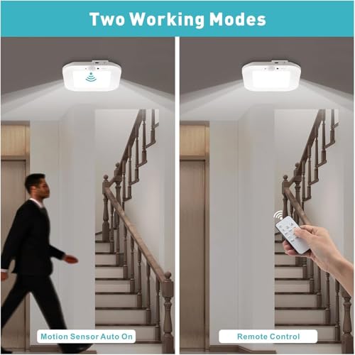ANOTEK 2Pack Rechargeable Motion Sensor Ceiling Light with Remote, Cordless Battery Powered Shower Lamp with 3 Colors/Brightness/Timer, for Shower Bathroom Stairs Garage Hallway by ANOTEK - Image 4