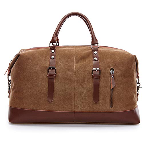 OMAS Bolso grande del bolso del hombro del negocio del viaje del cuero de la lona de la vendimia(Marrón)