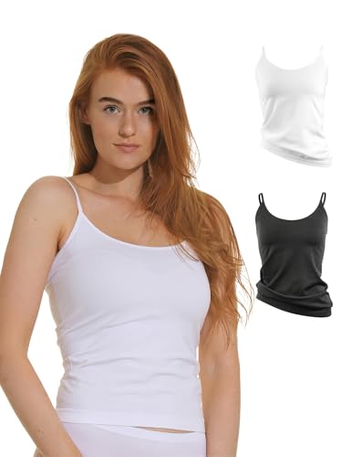 2er Pack Damen Mikrofaser Spaghetti Unterhemden, Seamless Trägertop in schwarz, weiss oder haut , Gr. Medium