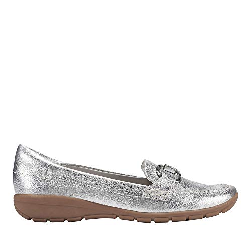 Image of Easy Spirit Womens Avienta Leather Slip On Loafers Silver 11 Medium (B,M)