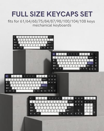 Image of Womier Double Shot PBT Keycaps Set 138 Keys, Cherry Profile Custom Keycaps 60 65 75 100 Percent for 61 /64 /68 /84 /87 /100 /104 /108 Retro Gaming Mechanical Keyboard (Black White2)