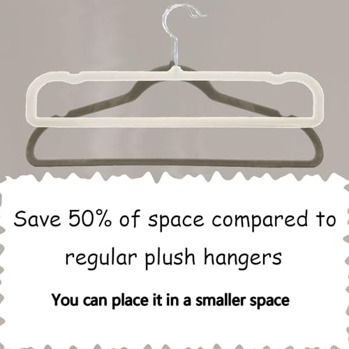 Image of Beige Velvet Hangers Non-Slip 20 Pack Felt Hangers for Pants Trouser Hanger | 360 Swivel Silver Hook, Thin Space Saving Clothes Hanger for Jeans Slacks, Slim Perchas Terciopelo, Perchas para Pantalones